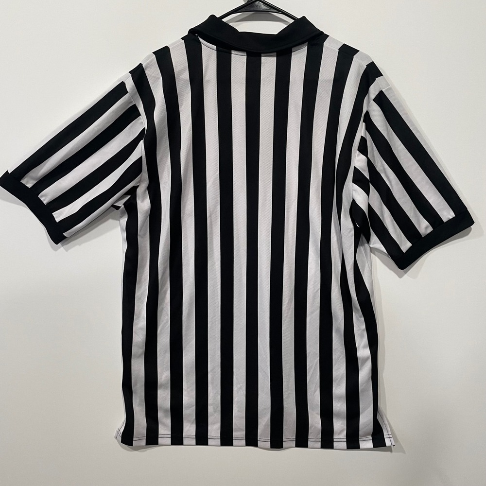 Smitty XL Referee Shirt Black White Striped Short Sleeve Zip Up - Picture 6 of 7